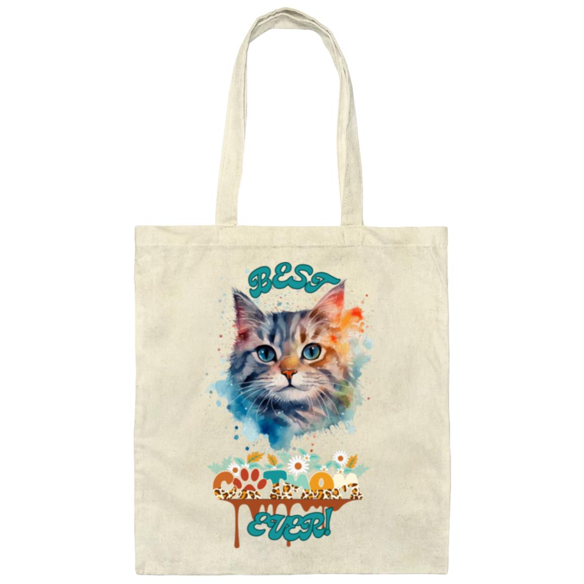 "BEST CAT MOM EVER!"  Graffiti Style Canvas Tote Bag