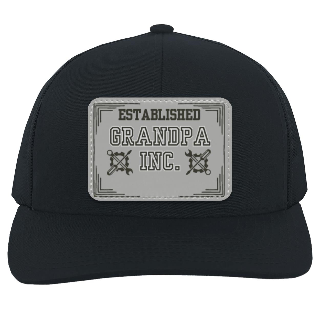 "Grandpa Inc." Trucker Snap Back - Personalized Gray Vegan Patch