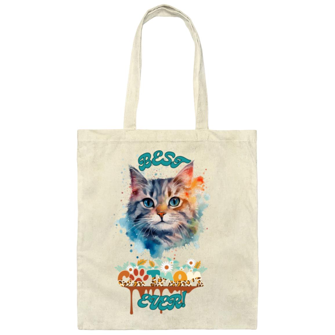 "BEST CAT MOM EVER!"  Graffiti Style Canvas Tote Bag