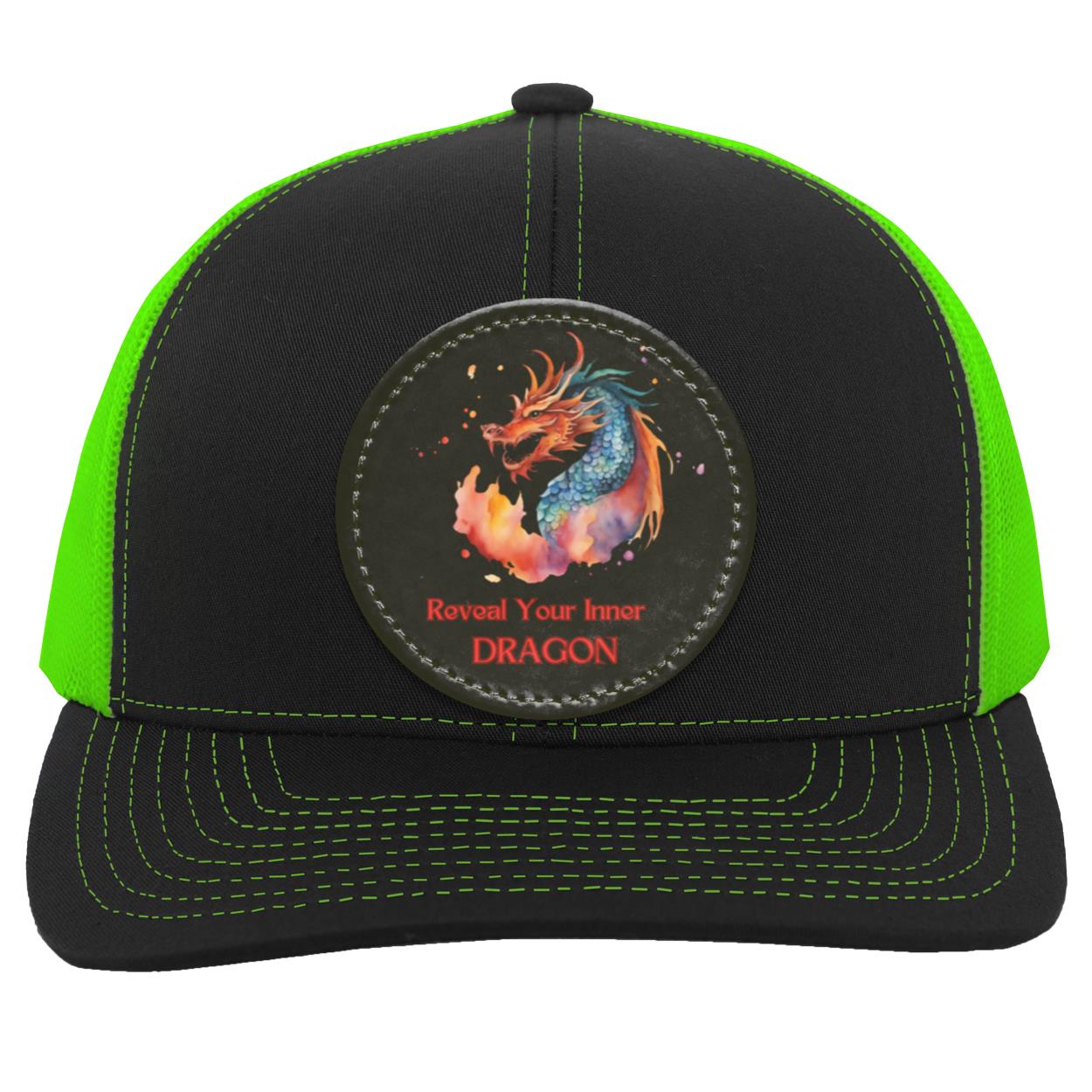 "Reveal Your Inner Dragon" Trucker Snap Back, with Black Vegan Leather Patch