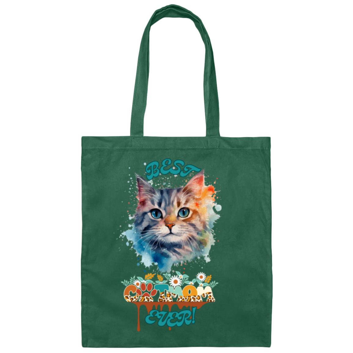 "BEST CAT MOM EVER!"  Graffiti Style Canvas Tote Bag