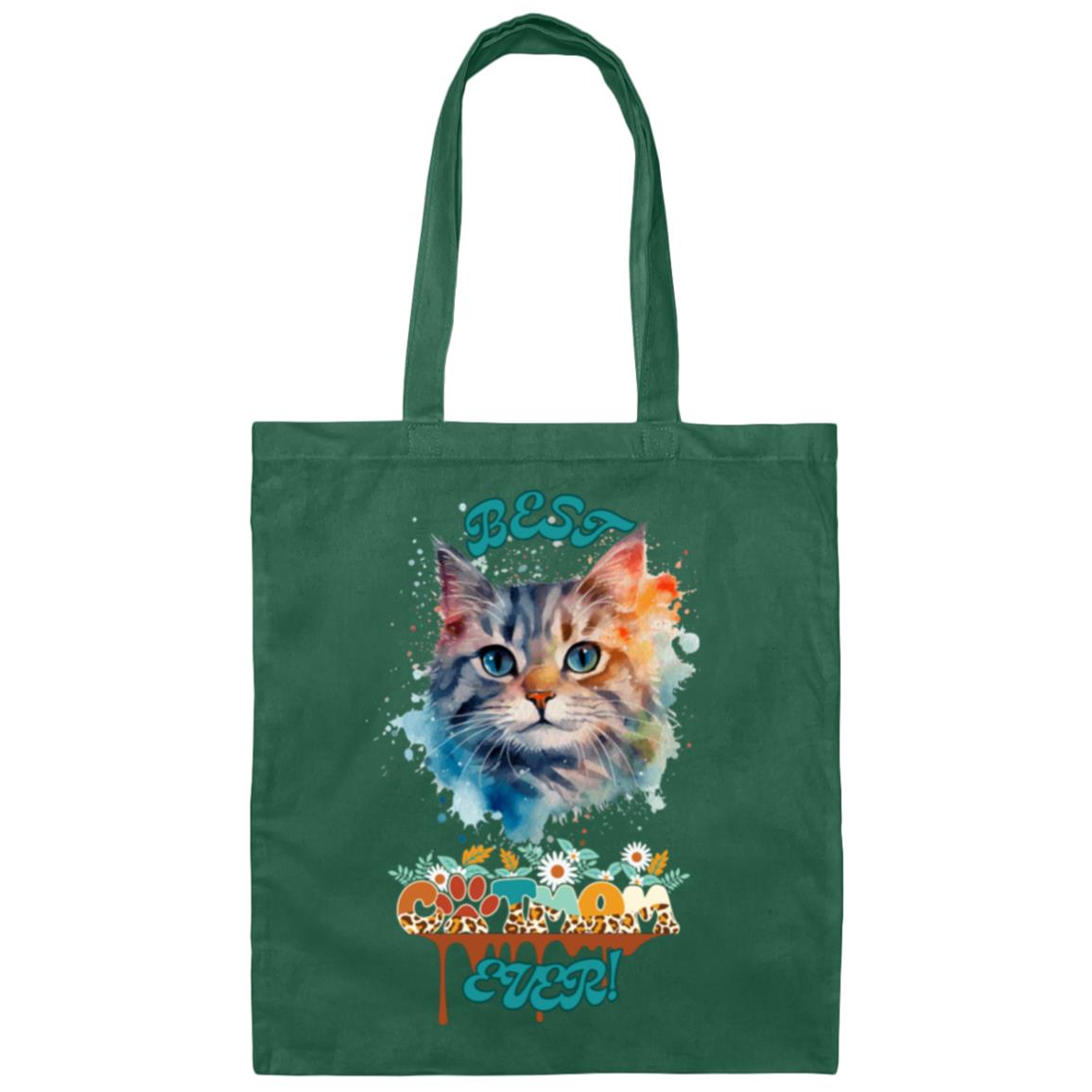 "BEST CAT MOM EVER!"  Graffiti Style Canvas Tote Bag