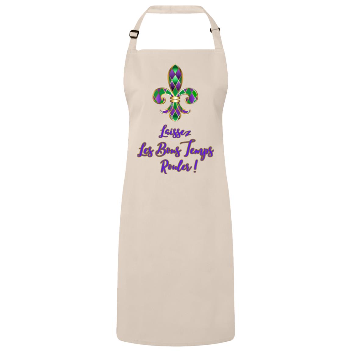 "Laissez Les Bons Temps Rouler"  Unisex Bib Apron, Purple, Green and Gold Design