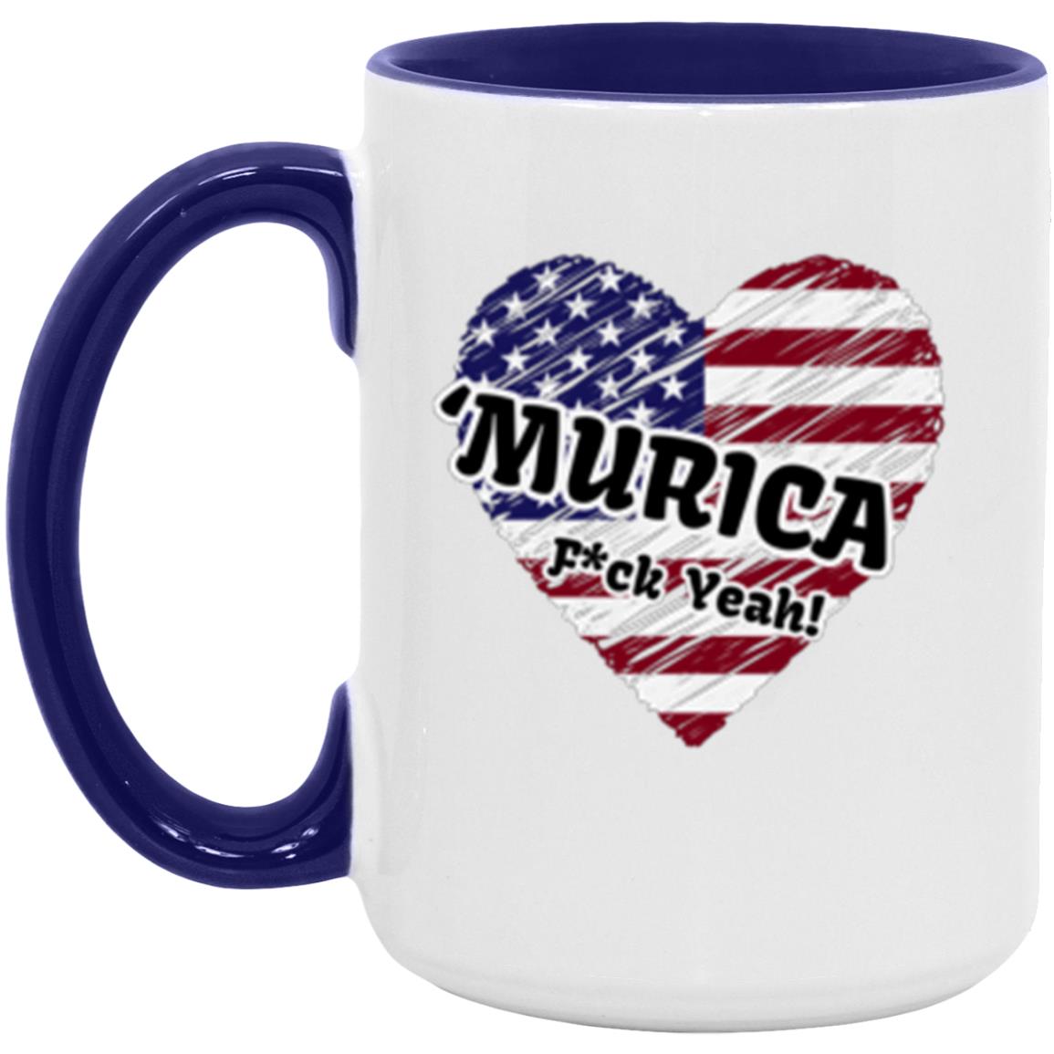 "MURICA" (black text) 15 oz White Ceramic, Accent Mug