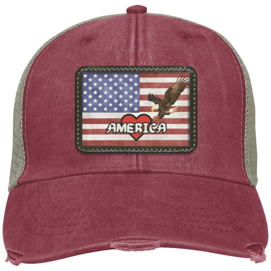 "Love America" Ollie Disrtressed Trucker Hat with Red Heart Design