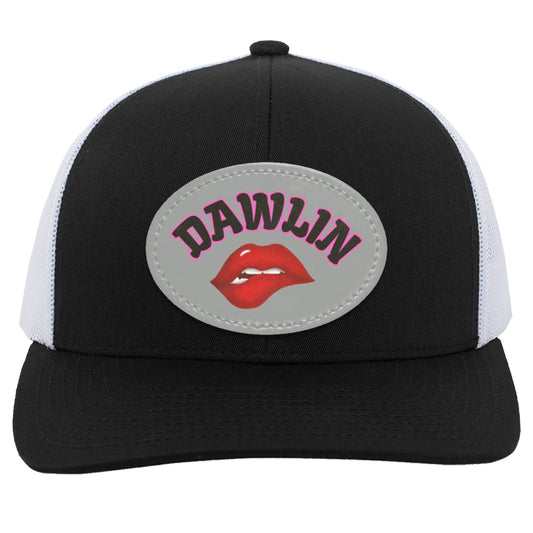 "Dawlin"  Trucker SnapBack Hat with  Oval Gray Vegan Leather Patch