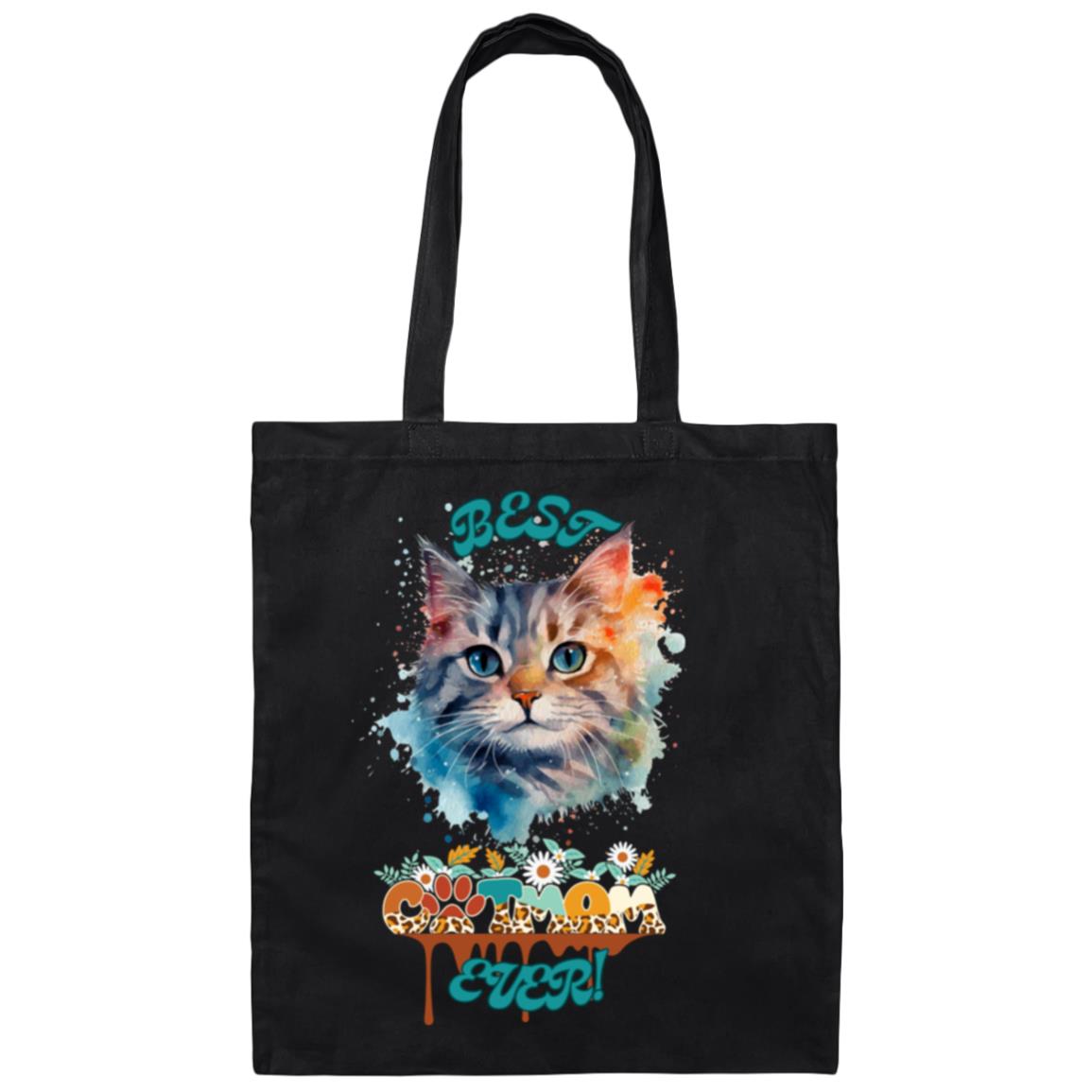 "BEST CAT MOM EVER!"  Graffiti Style Canvas Tote Bag