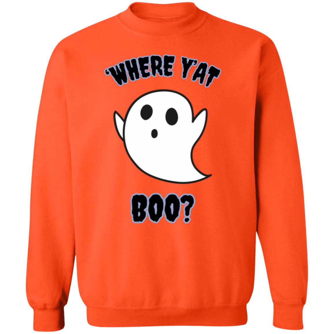 "Where Y'At Boo" Black Text, Unisex Crewneck Pullover Sweatshirt