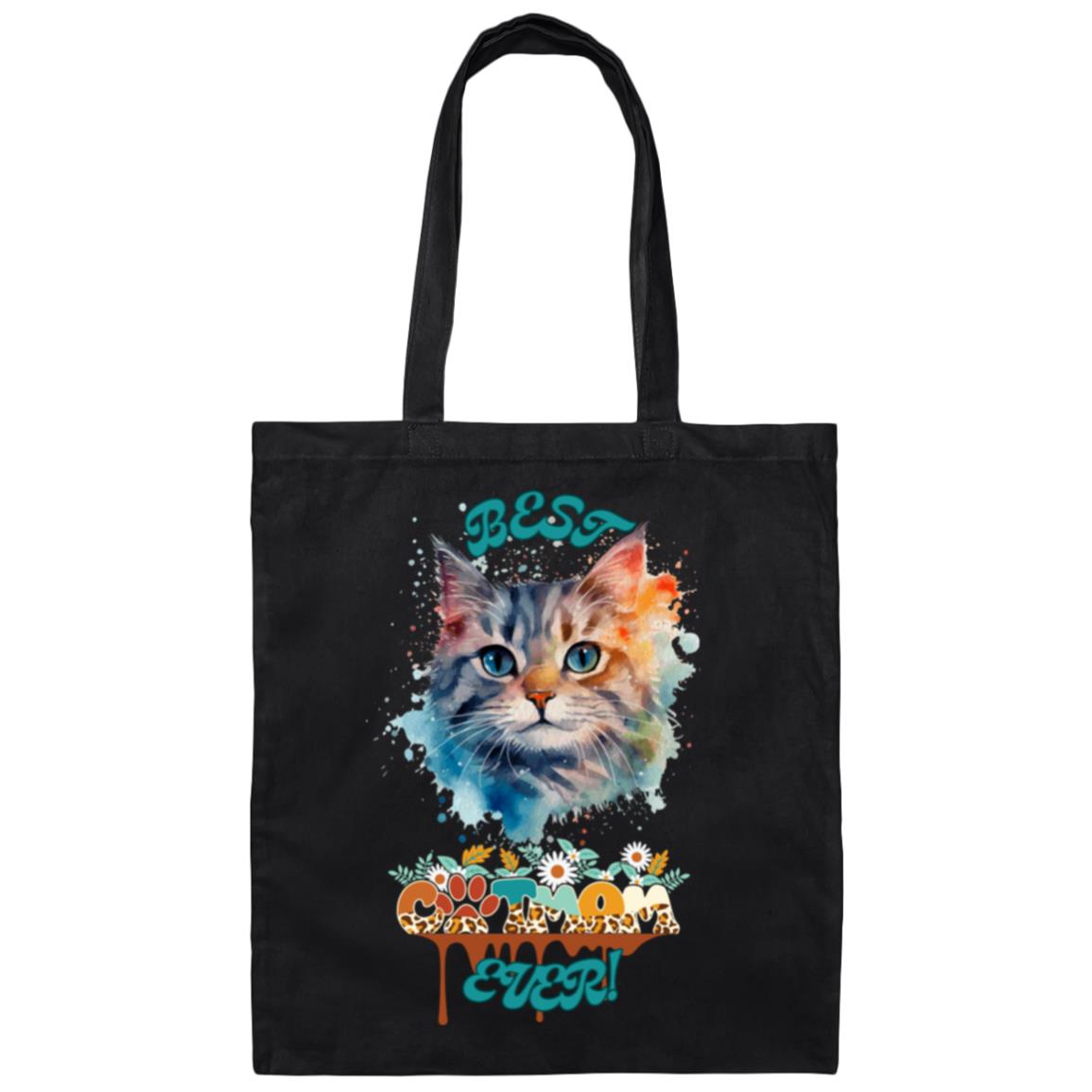 "BEST CAT MOM EVER!"  Graffiti Style Canvas Tote Bag