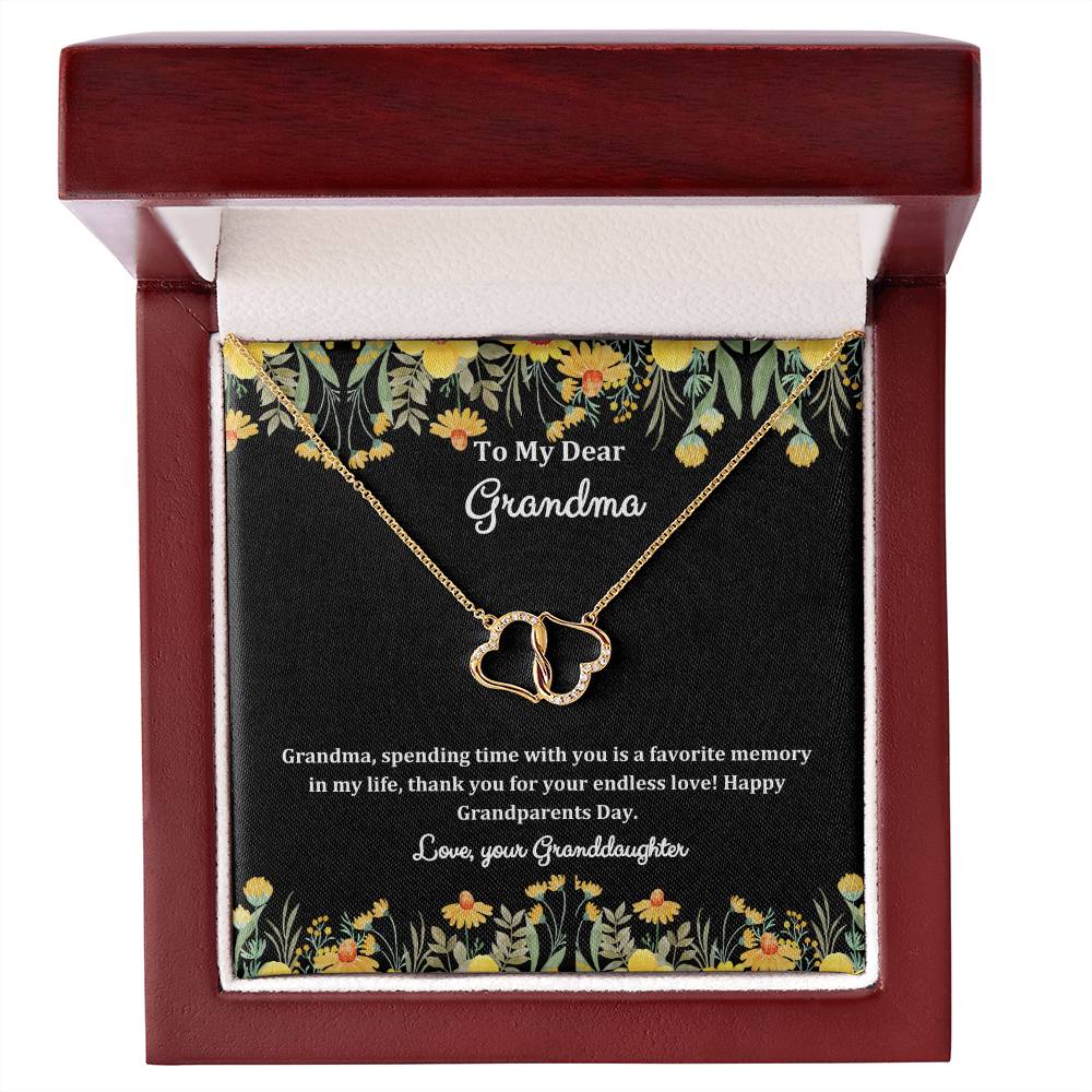 10 K Solid Gold Yellow Hearts Necklace with Pave Diamonds, "To My Dear Grandma, Love Your Granddaughter"