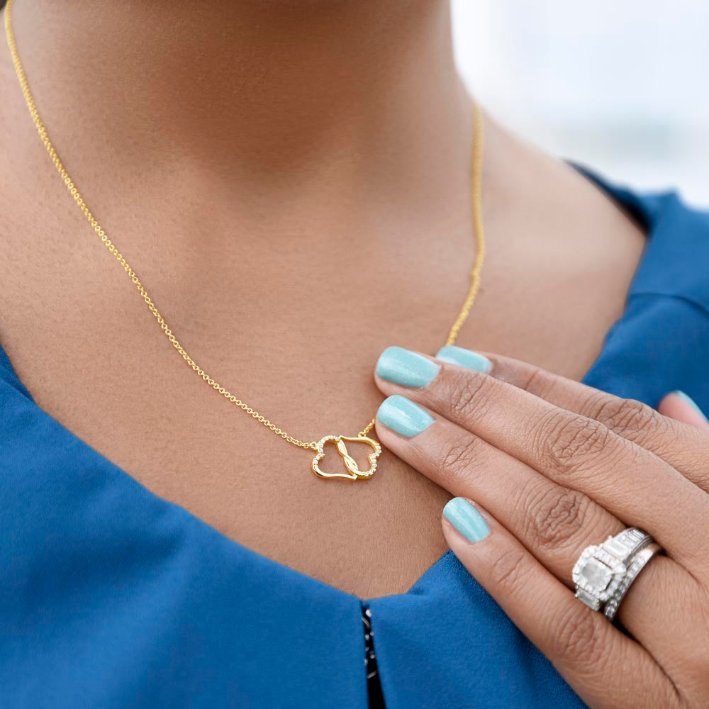 10 K Solid Gold Yellow Hearts Necklace with Pave Diamonds, "To My Dear Grandma, Love Your Granddaughter"