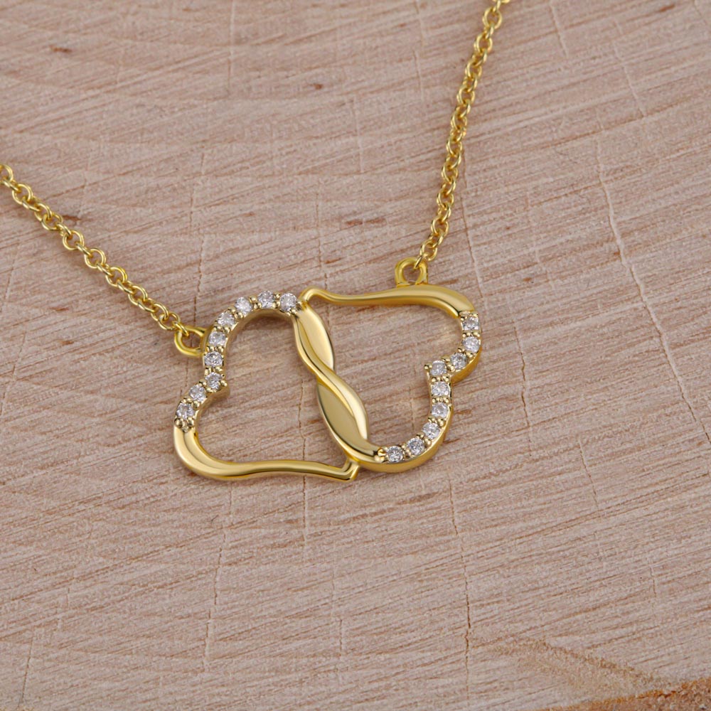 10 K Solid Gold Yellow Hearts Necklace with Pave Diamonds, "To My Dear Grandma, Love Your Granddaughter"