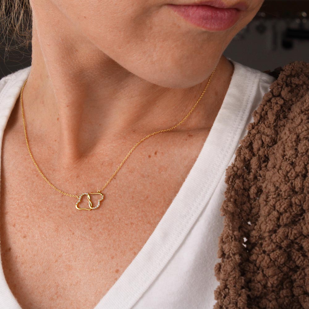 10 K Solid Gold Yellow Hearts Necklace with Pave Diamonds, "To My Dear Grandma, Love Your Granddaughter"