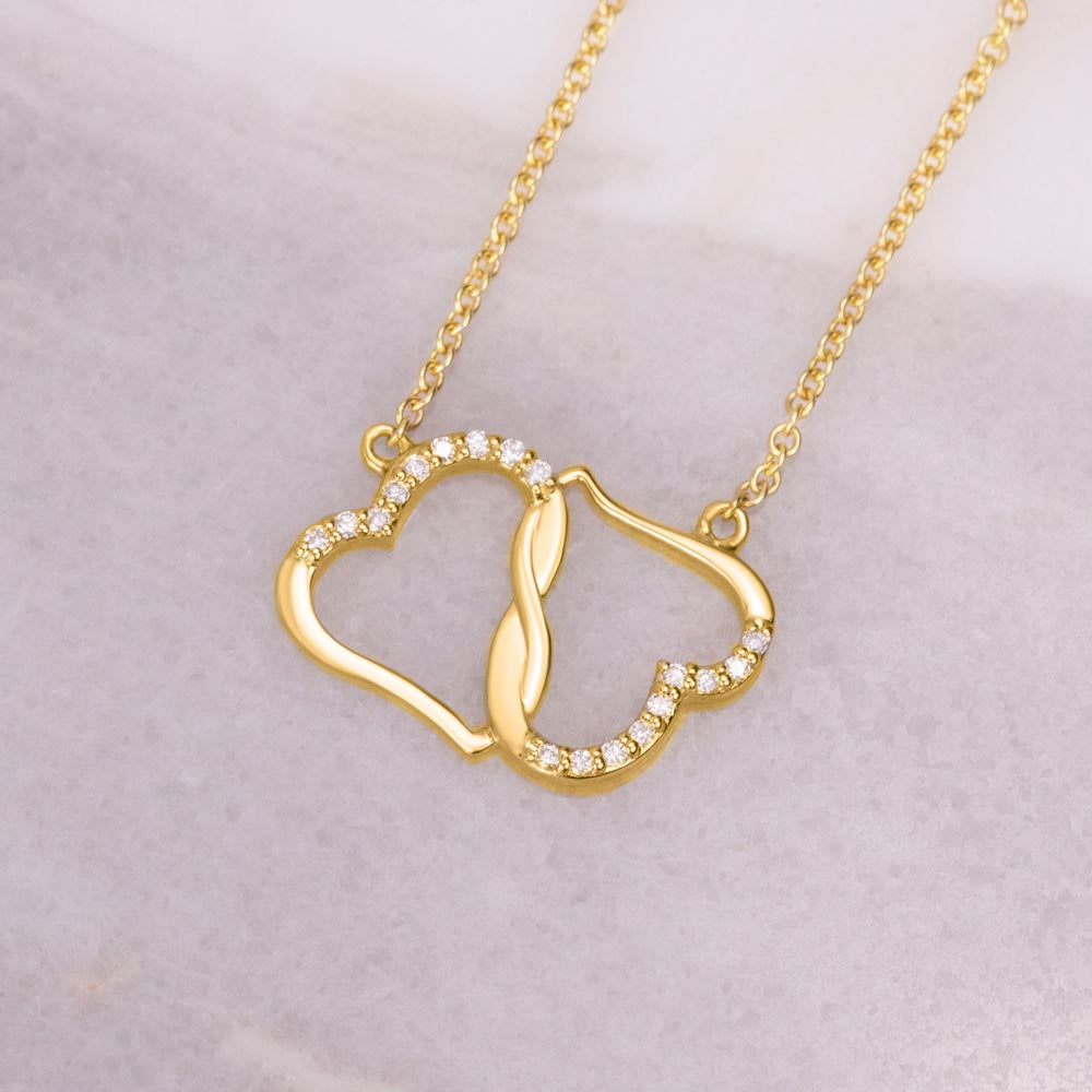 10 K Solid Gold Yellow Hearts Necklace with Pave Diamonds, "To My Dear Grandma, Love Your Granddaughter"