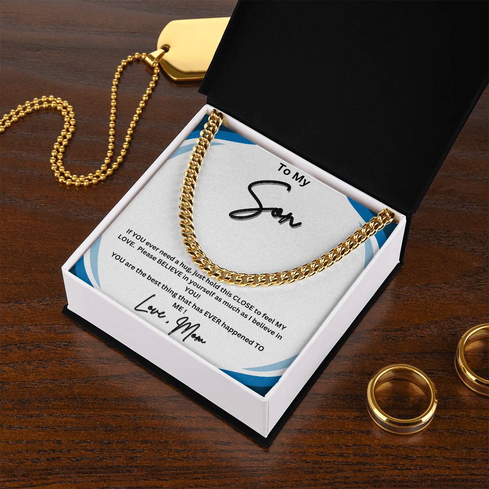 His heart melted when he read this! "To My Son, Love Mom"- Cuban Link Necklace