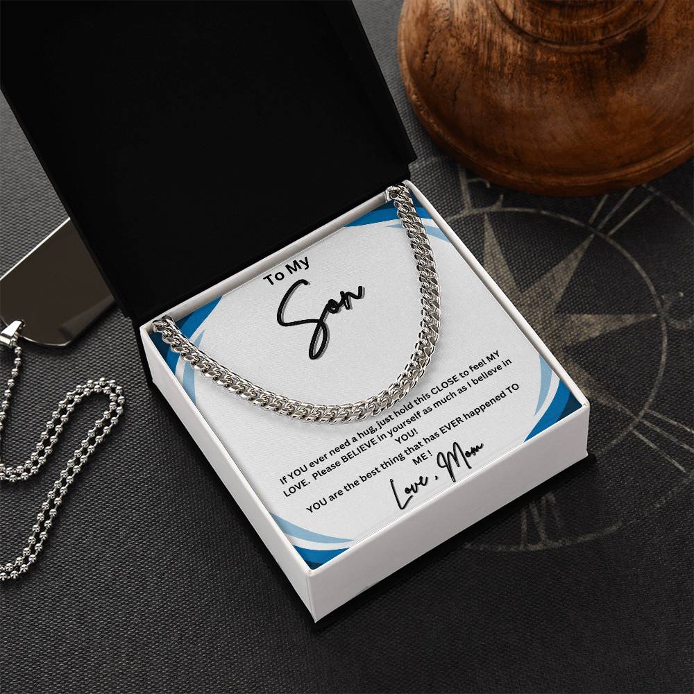 His heart melted when he read this! "To My Son, Love Mom"- Cuban Link Necklace