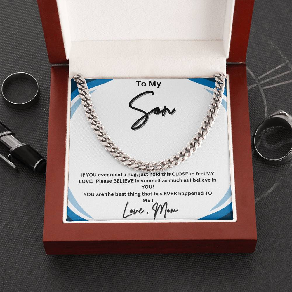 His heart melted when he read this! "To My Son, Love Mom"- Cuban Link Necklace