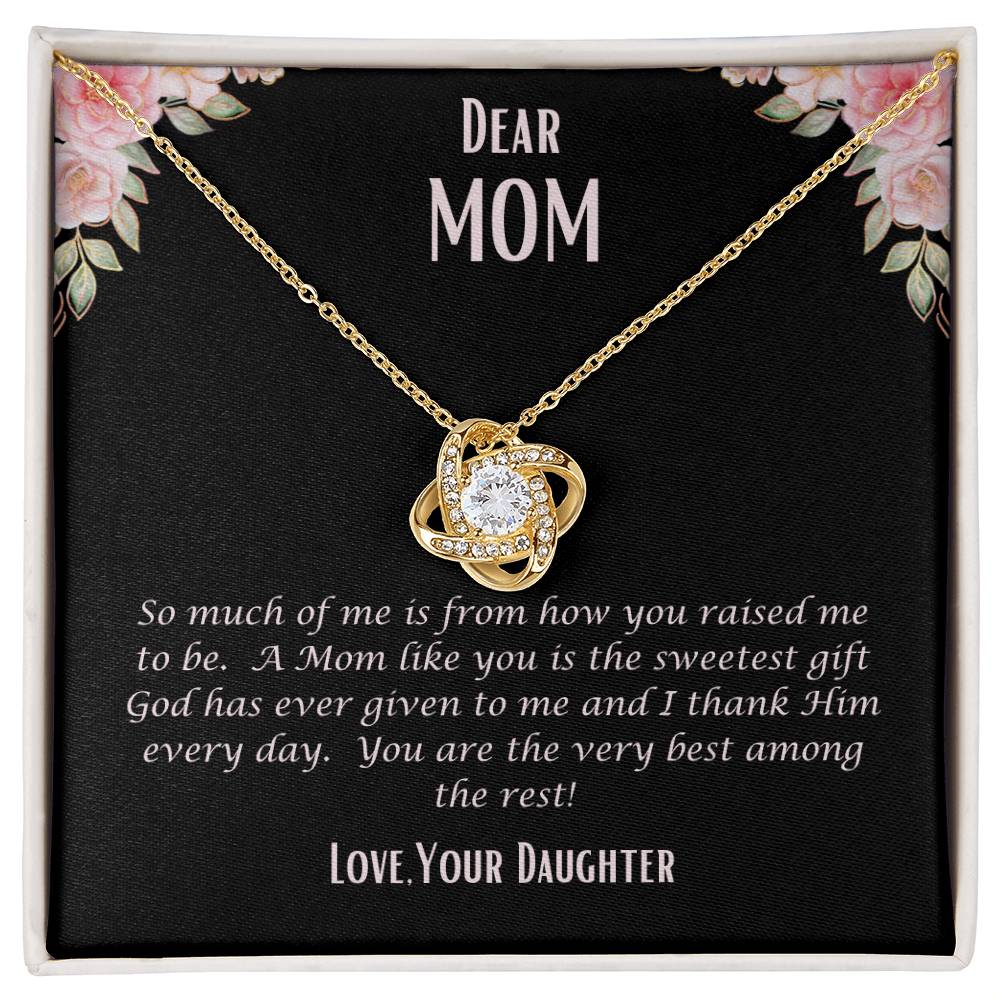 "She cried when she opened the box and read this." Love Knot Necklace.