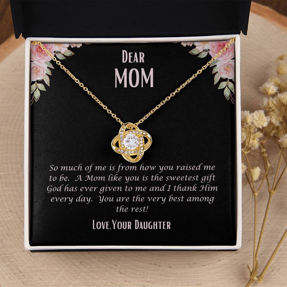 "She cried when she opened the box and read this." Love Knot Necklace.