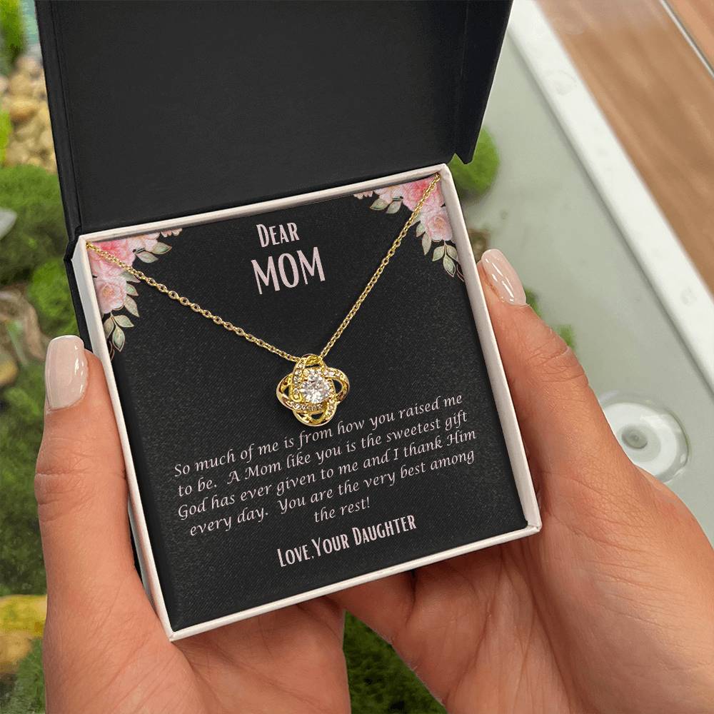 "She cried when she opened the box and read this." Love Knot Necklace.