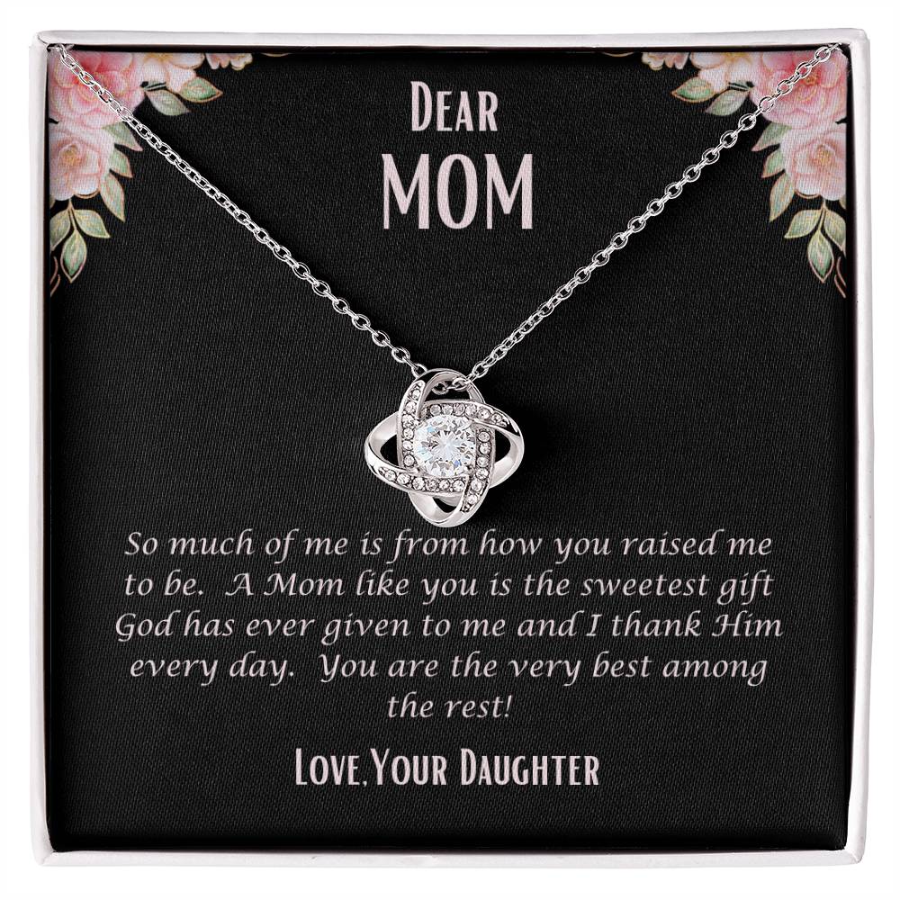 "She cried when she opened the box and read this." Love Knot Necklace.