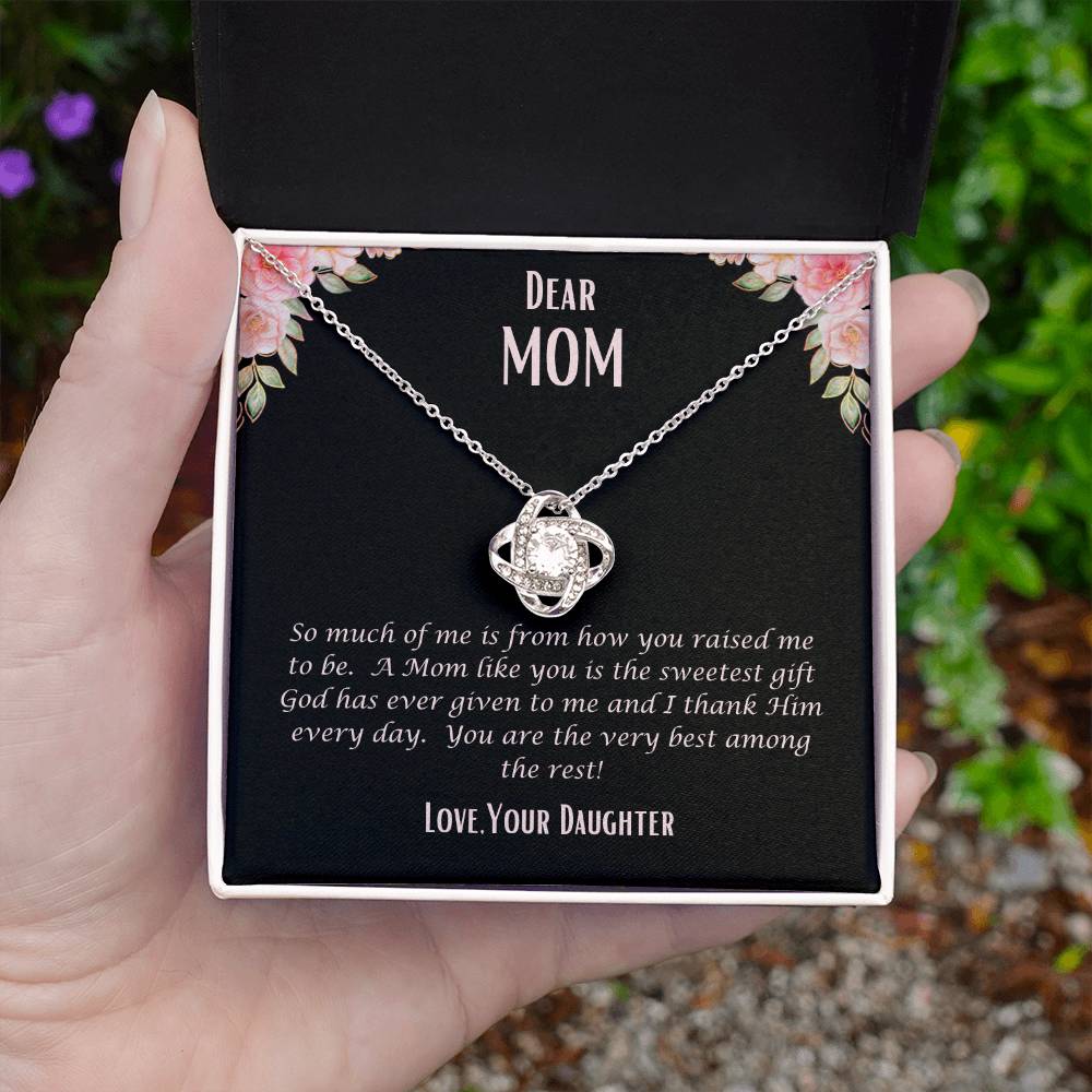 "She cried when she opened the box and read this." Love Knot Necklace.