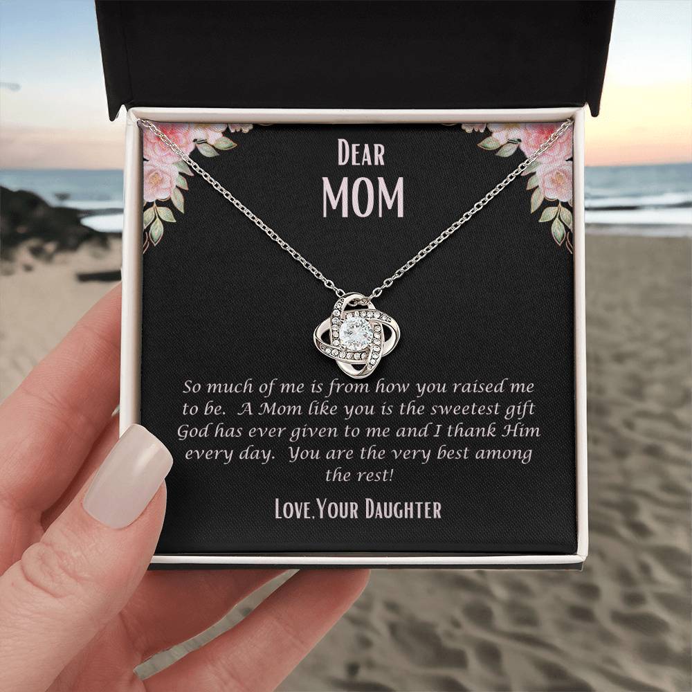 "She cried when she opened the box and read this." Love Knot Necklace.