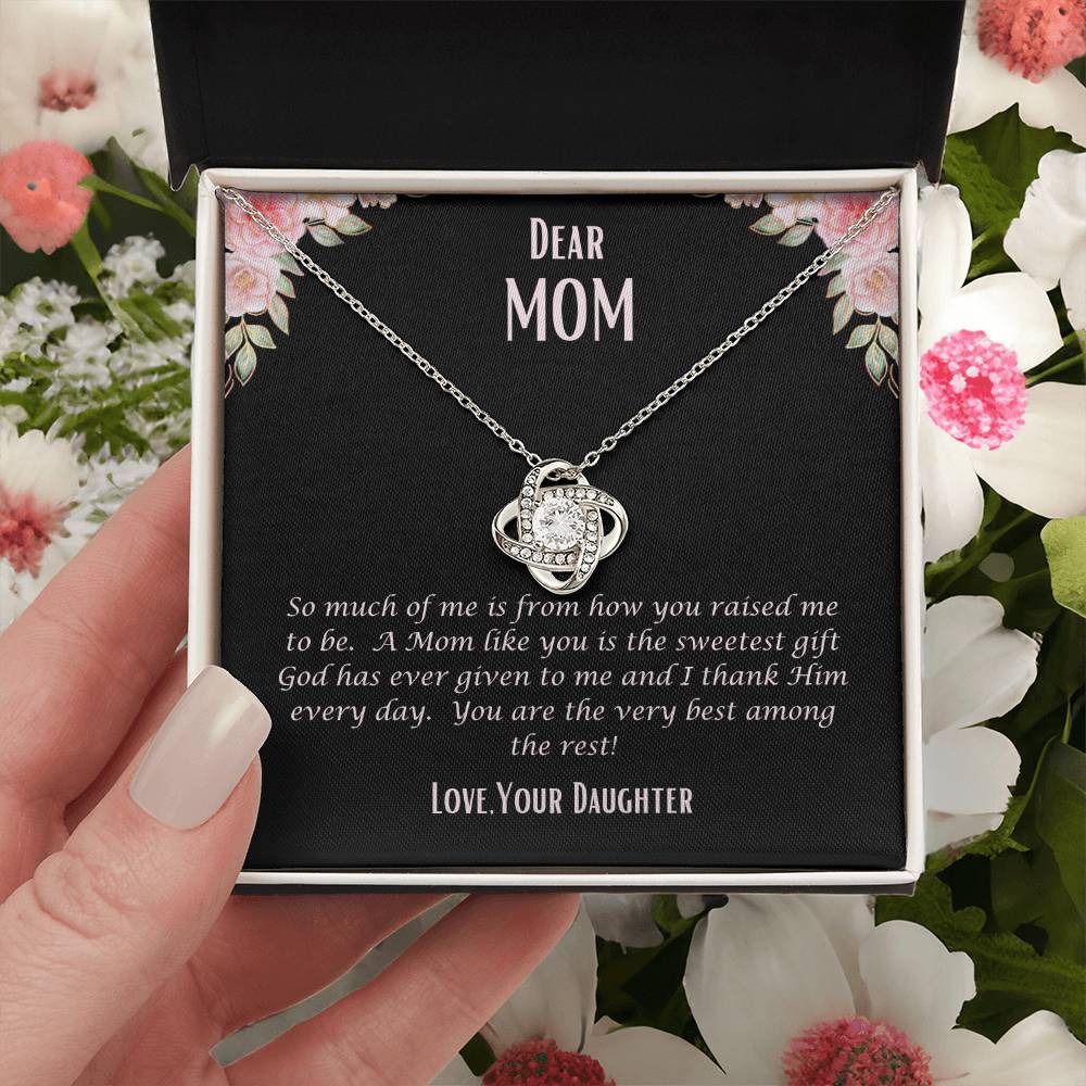 "She cried when she opened the box and read this." Love Knot Necklace.