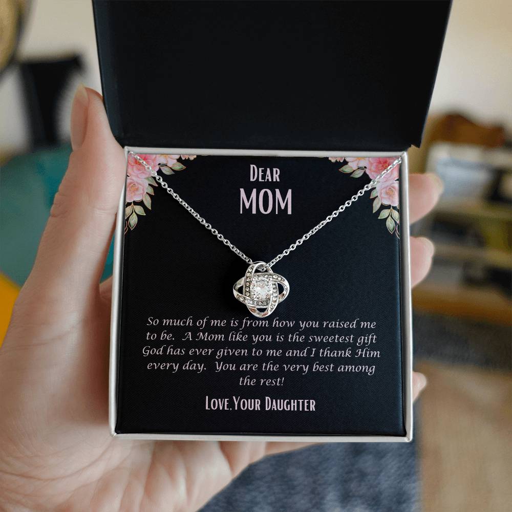 "She cried when she opened the box and read this." Love Knot Necklace.