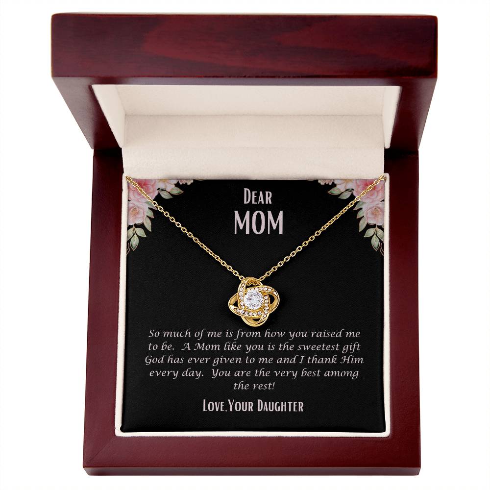 "She cried when she opened the box and read this." Love Knot Necklace.