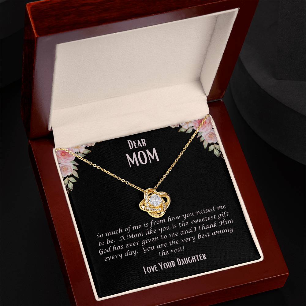 "She cried when she opened the box and read this." Love Knot Necklace.