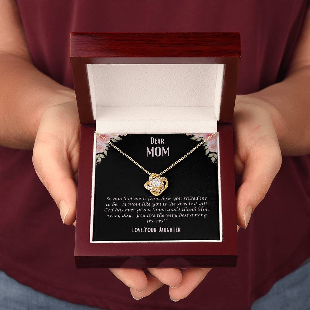 "She cried when she opened the box and read this." Love Knot Necklace.