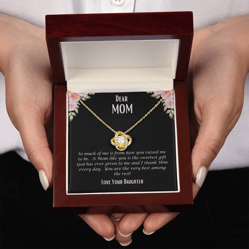 "She cried when she opened the box and read this." Love Knot Necklace.