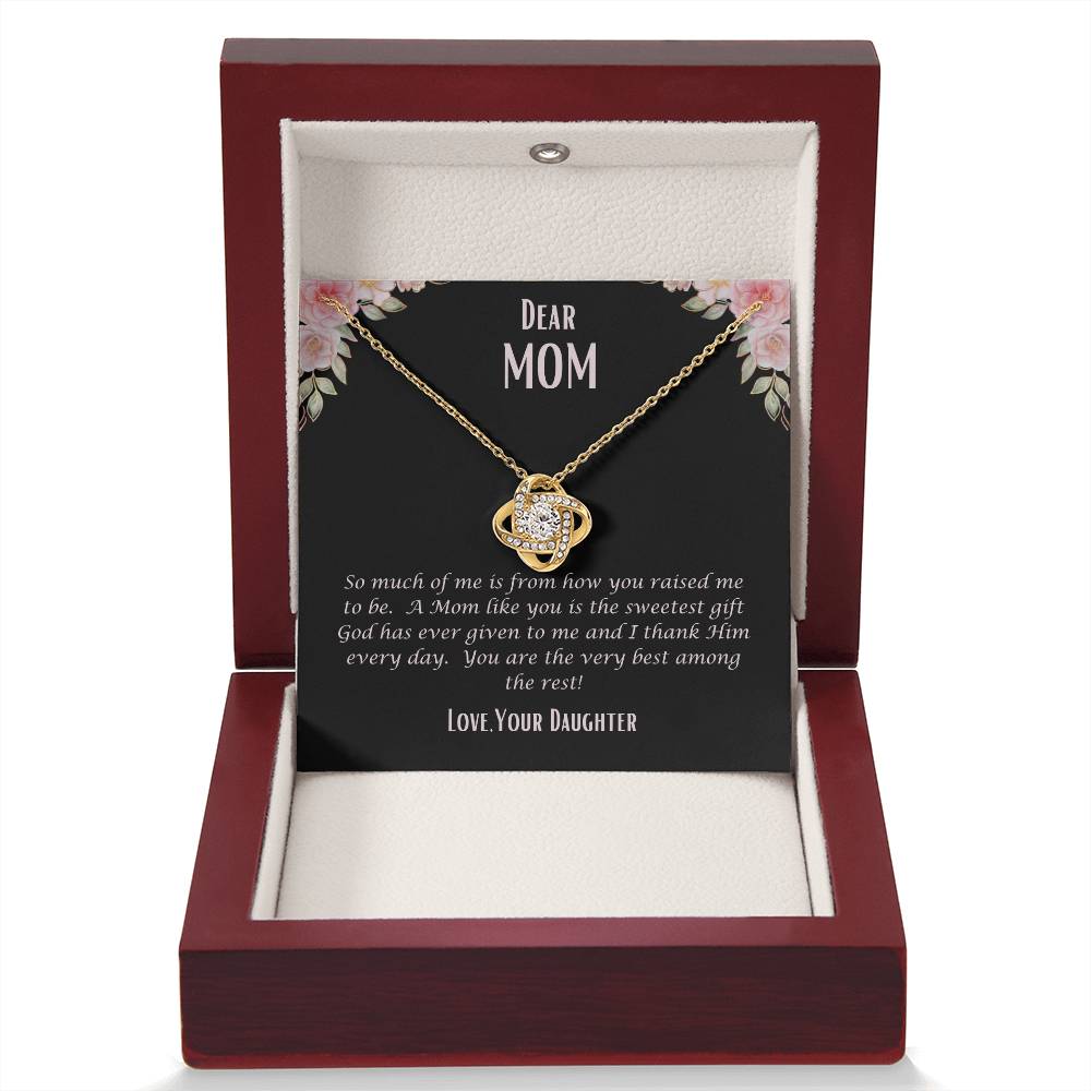 "She cried when she opened the box and read this." Love Knot Necklace.