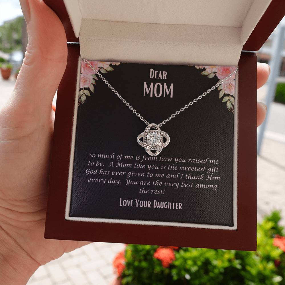 "She cried when she opened the box and read this." Love Knot Necklace.