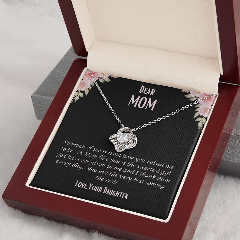 "She cried when she opened the box and read this." Love Knot Necklace.