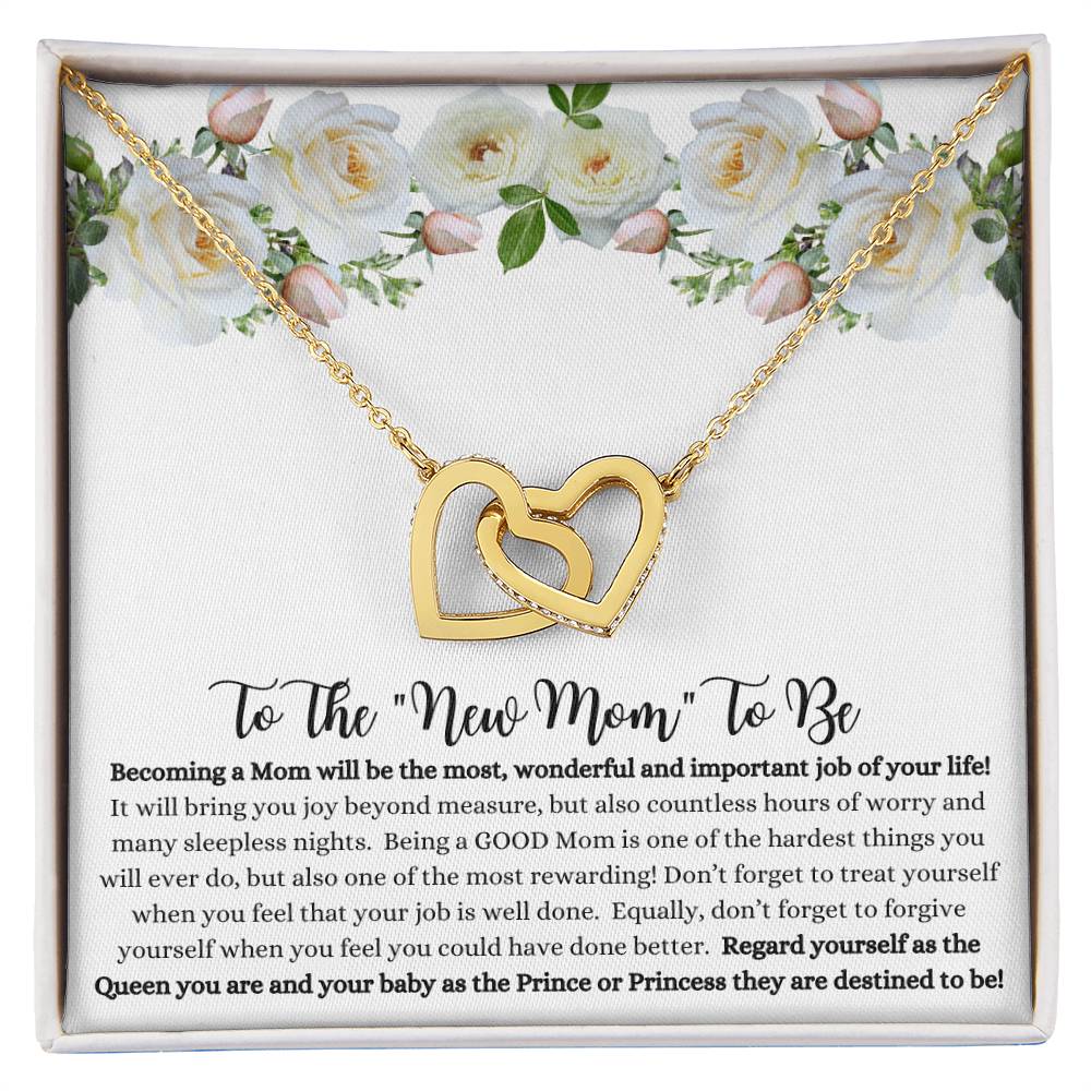 She will tear- up when she opens the box and reads this!  "To The New Mom To Be "- Interlocking Hearts Necklace