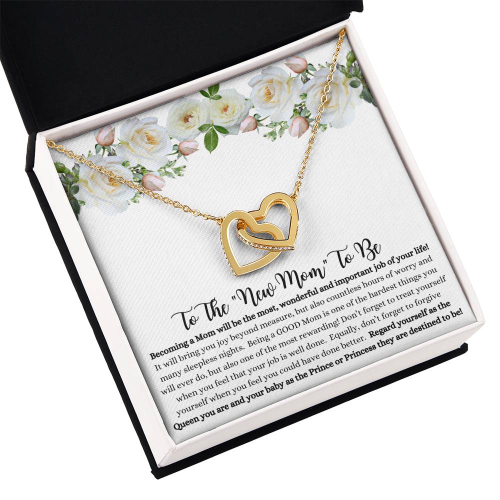 She will tear- up when she opens the box and reads this!  "To The New Mom To Be "- Interlocking Hearts Necklace