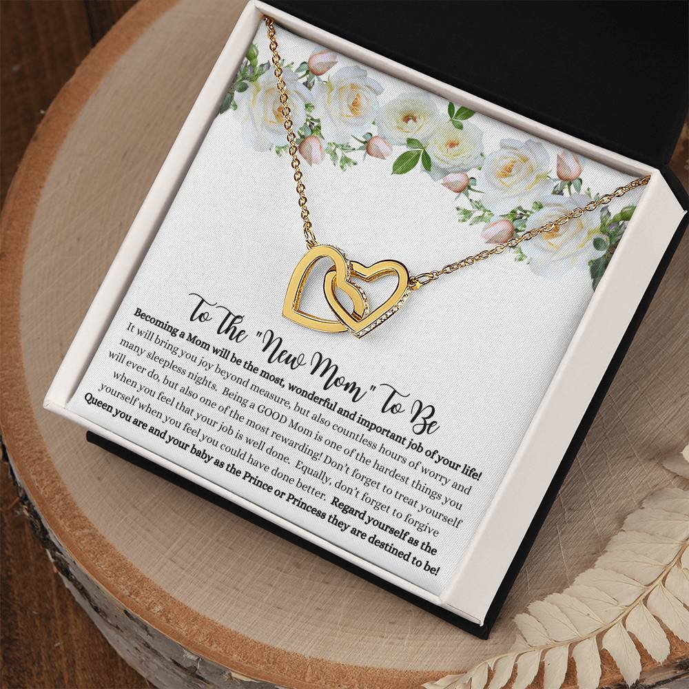 She will tear- up when she opens the box and reads this!  "To The New Mom To Be "- Interlocking Hearts Necklace