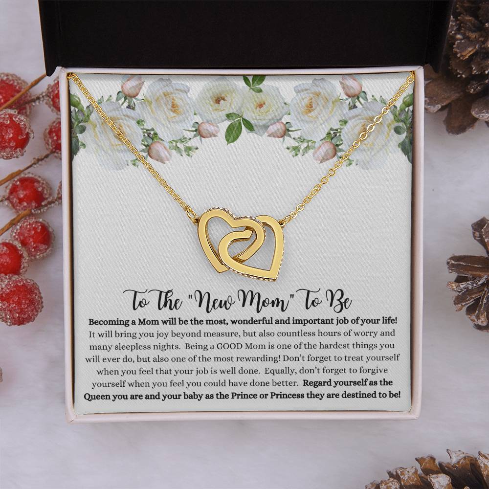 She will tear- up when she opens the box and reads this!  "To The New Mom To Be "- Interlocking Hearts Necklace