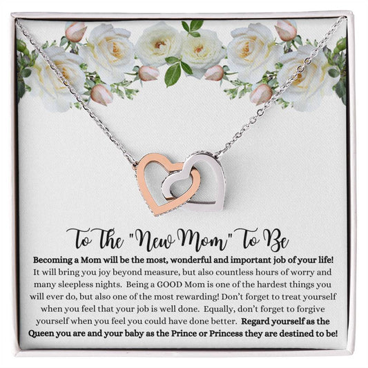 She will tear- up when she opens the box and reads this!  "To The New Mom To Be "- Interlocking Hearts Necklace