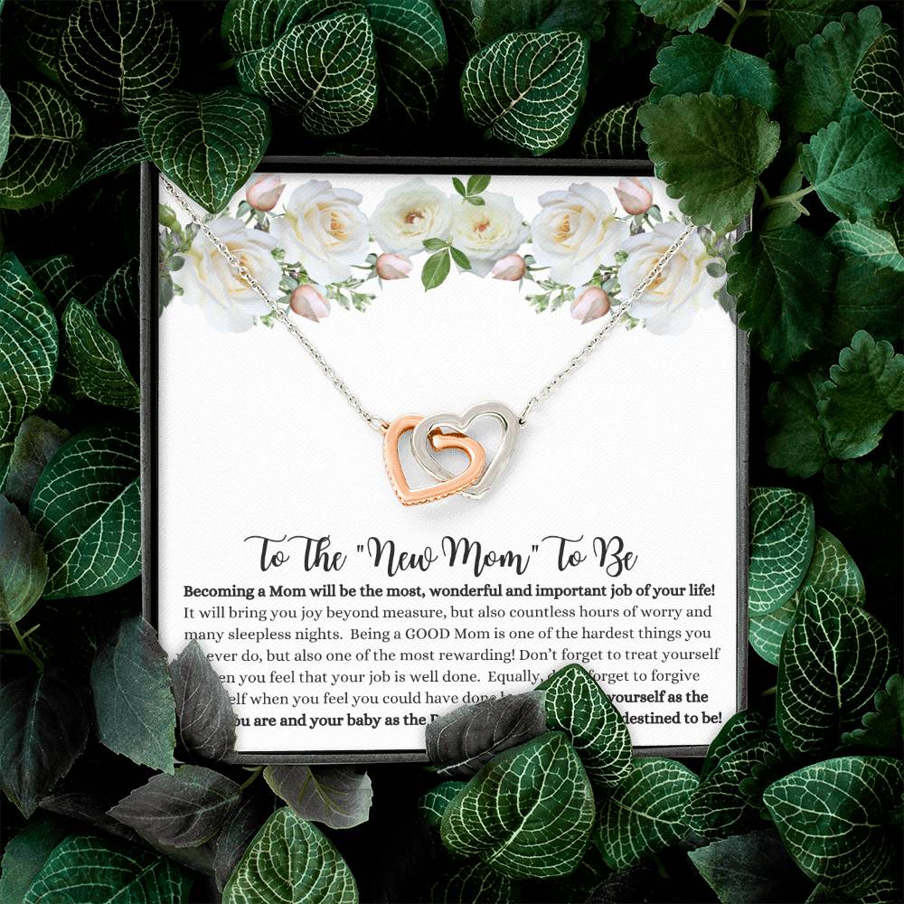 She will tear- up when she opens the box and reads this!  "To The New Mom To Be "- Interlocking Hearts Necklace