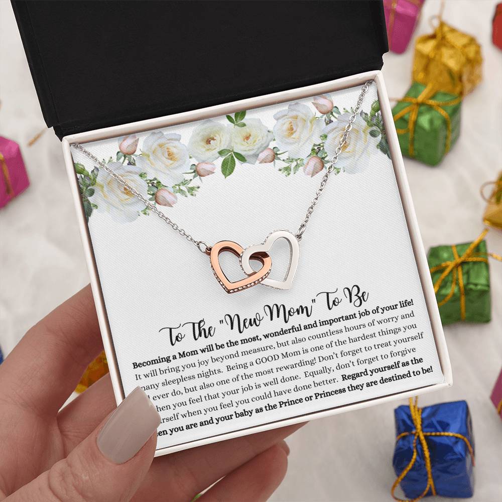 She will tear- up when she opens the box and reads this!  "To The New Mom To Be "- Interlocking Hearts Necklace