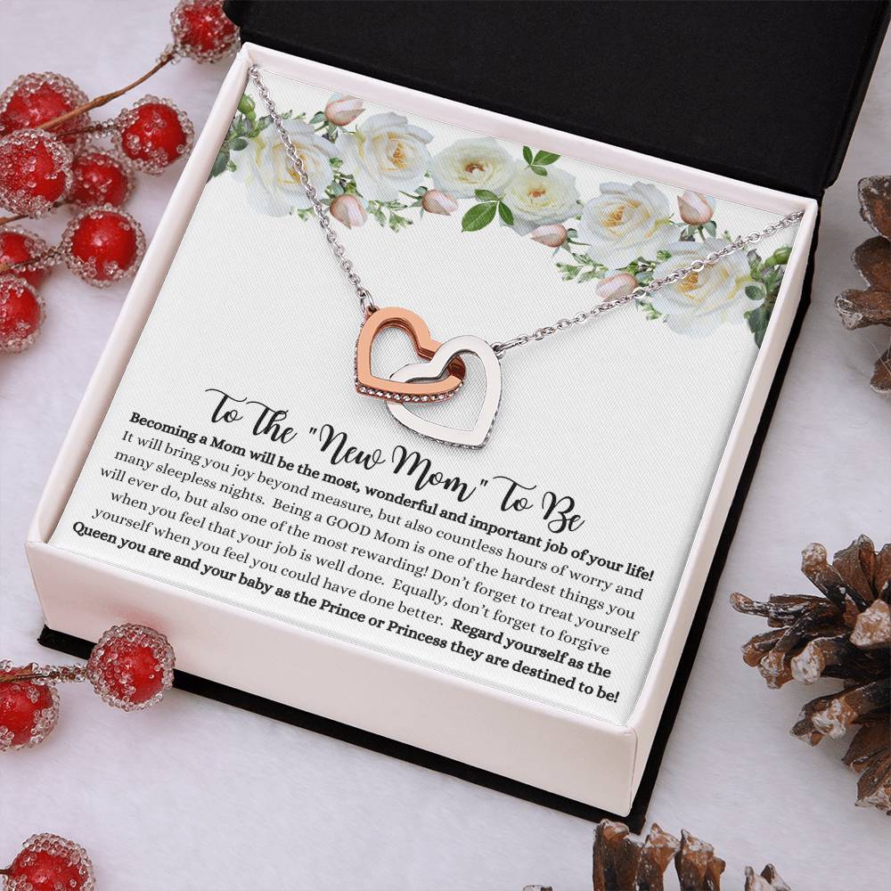 She will tear- up when she opens the box and reads this!  "To The New Mom To Be "- Interlocking Hearts Necklace