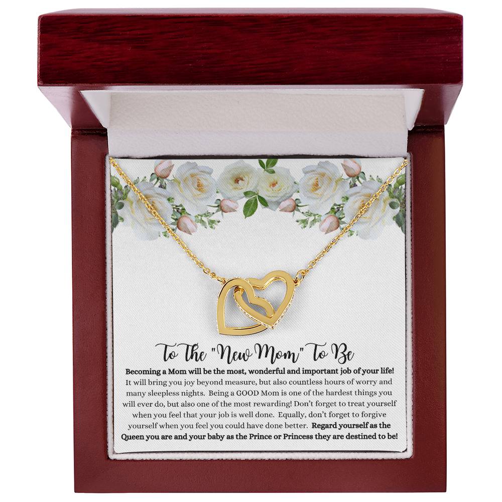 She will tear- up when she opens the box and reads this!  "To The New Mom To Be "- Interlocking Hearts Necklace