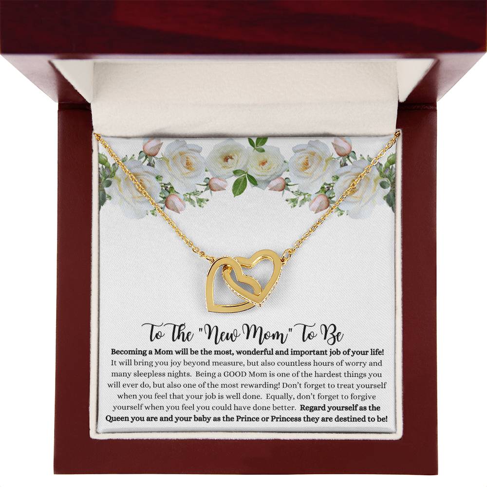 She will tear- up when she opens the box and reads this!  "To The New Mom To Be "- Interlocking Hearts Necklace