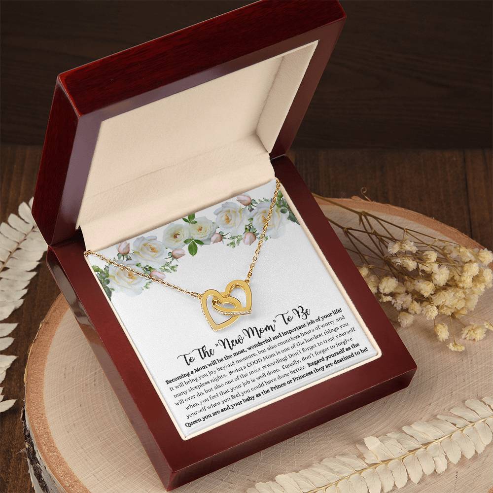 She will tear- up when she opens the box and reads this!  "To The New Mom To Be "- Interlocking Hearts Necklace