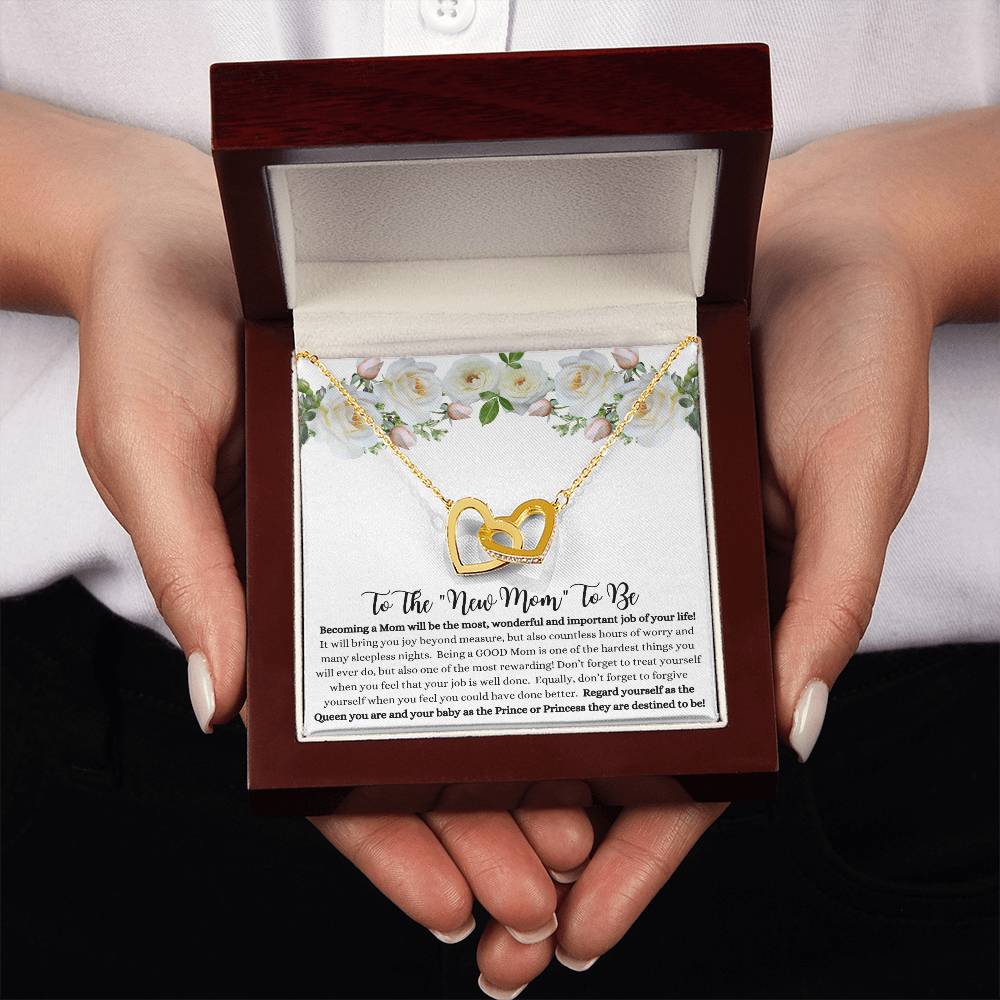 She will tear- up when she opens the box and reads this!  "To The New Mom To Be "- Interlocking Hearts Necklace