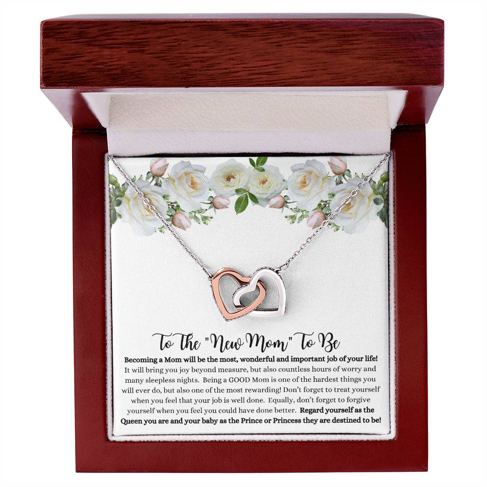 She will tear- up when she opens the box and reads this!  "To The New Mom To Be "- Interlocking Hearts Necklace