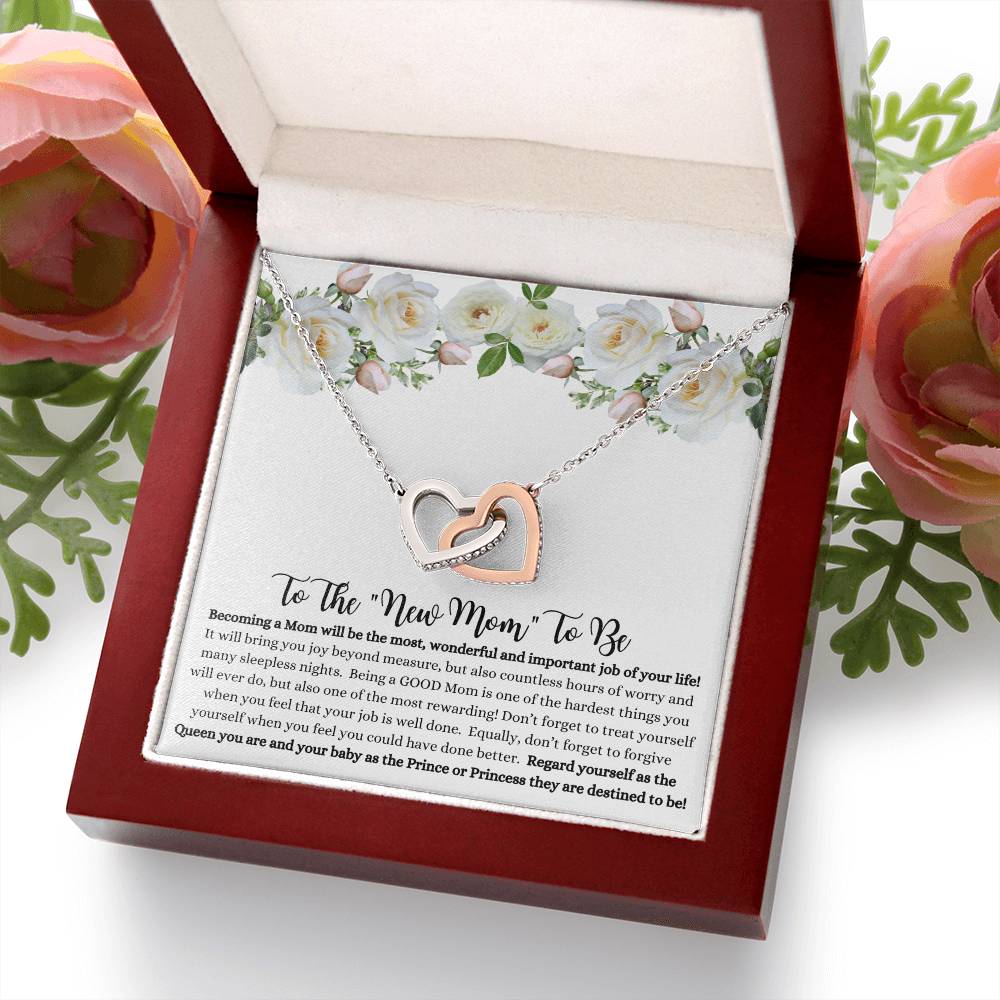 She will tear- up when she opens the box and reads this!  "To The New Mom To Be "- Interlocking Hearts Necklace